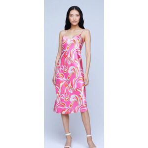 L'Agence Jodie Silk Slip Dress Orange Pink Abstract EUC $525 - 8